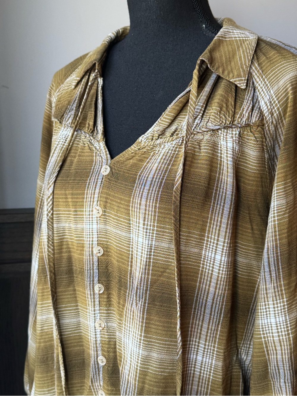 Blu pepper Women's Plaid Button-Front peasant boho hippie Blouse small EUC - Picture 6 of 7